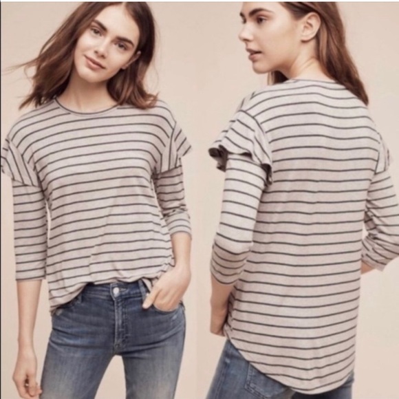 Anthropologie DOLAN LEFT COAST Grey BINNEY STRIPED Top - Picture 2 of 4